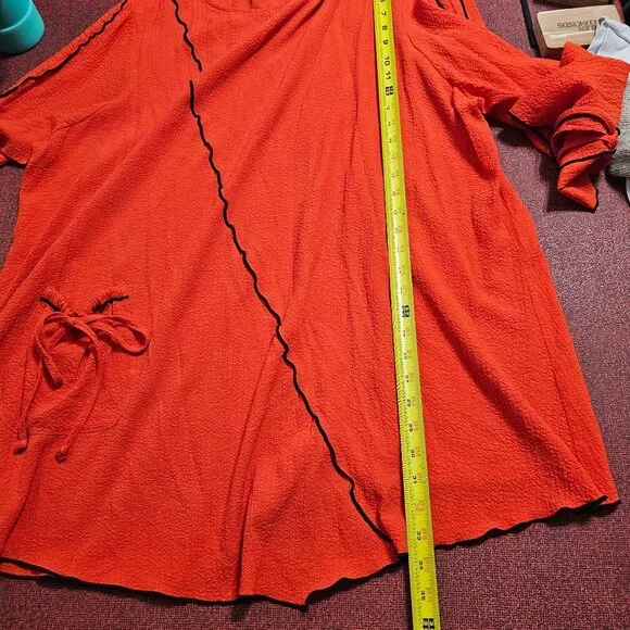 Ali Miles Artsy Crinkle Knit Tunic 3X Orange Boho Flowy Tie Detail Relaxed Fit - Picture 5 of 9